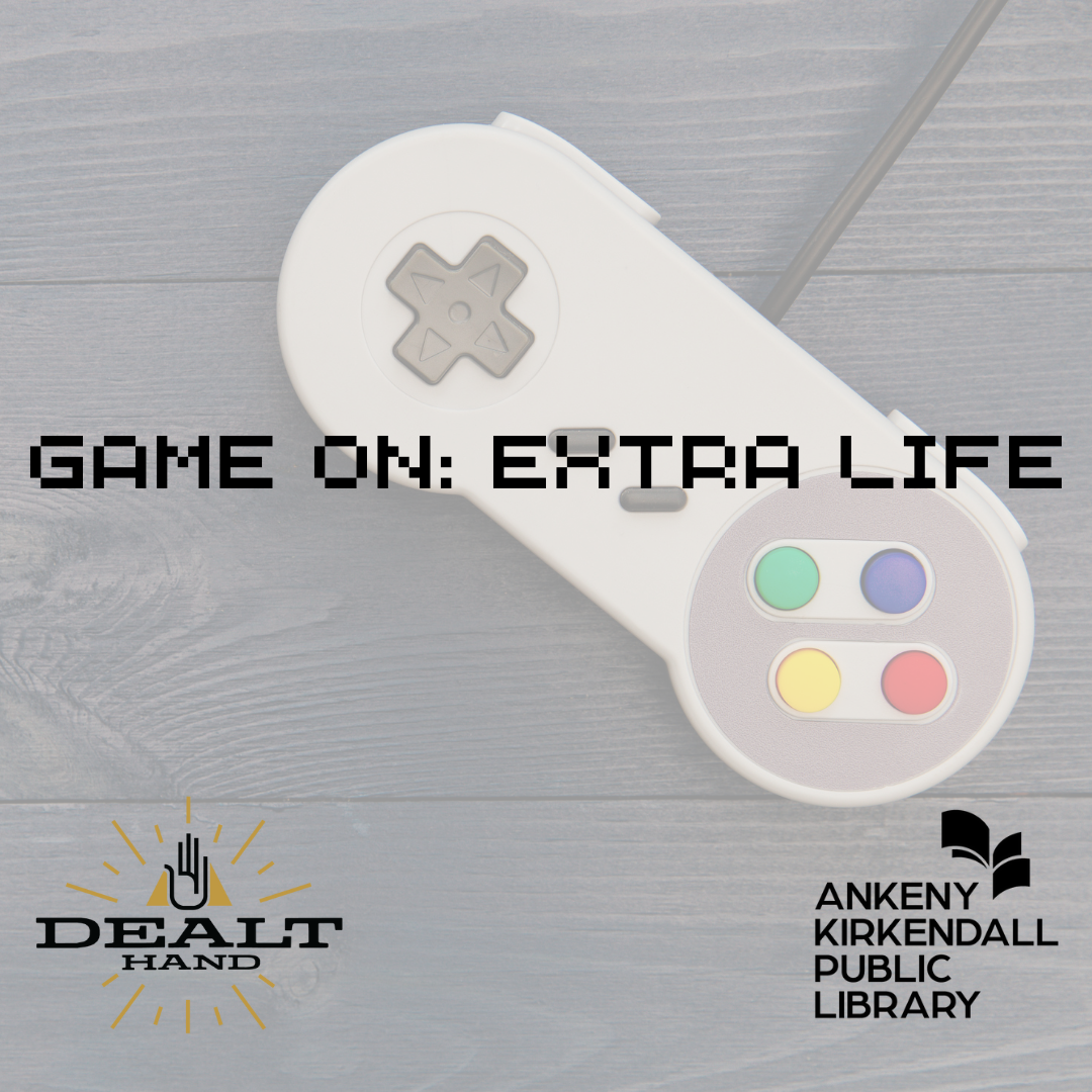 Retro video game controller with the words Game On: Extra Life