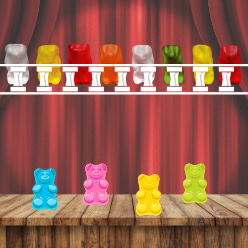 Gummy bears on a stage