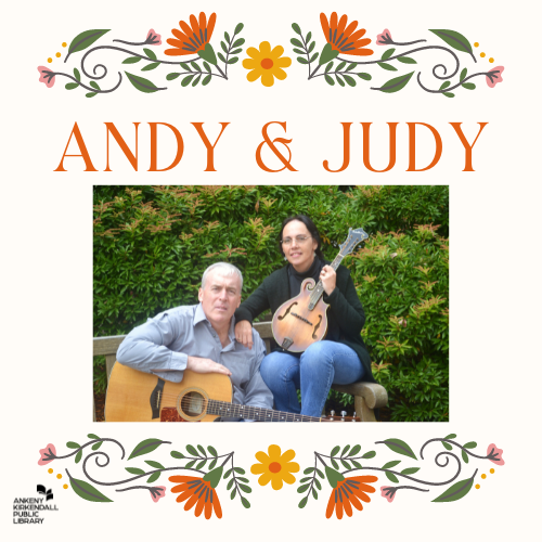 Photo of Andy and Judy with a guitar and mandolin