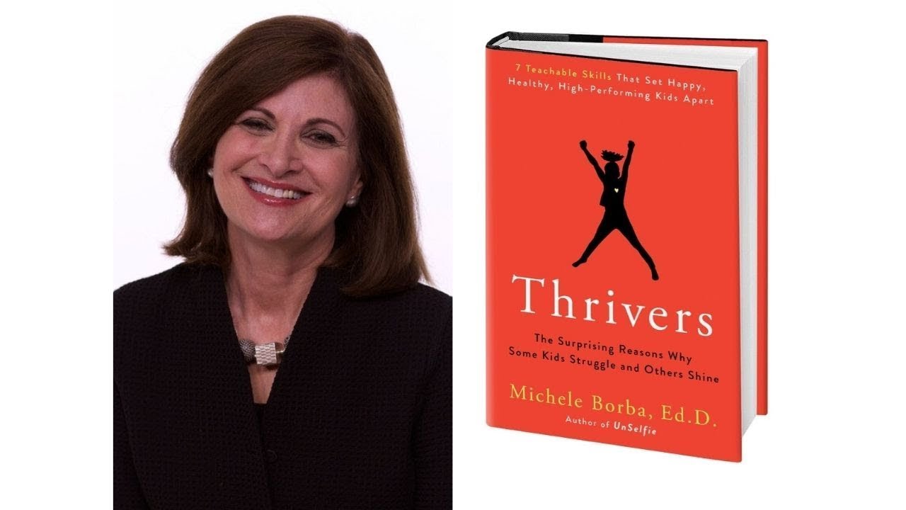 Photo of Michele Borba next to the book cover of Thrivers