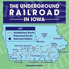 Image of a map showing what is presumed to be the Underground Railroad within Iowa's boarders