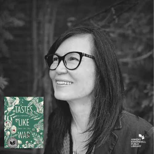 Photo of author Grace M. Cho and book cover of Tastes Like War