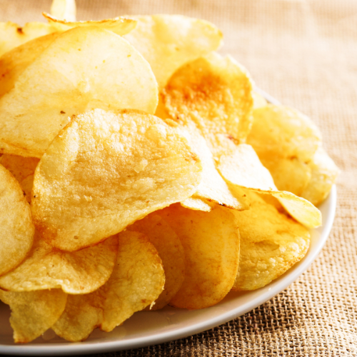 A plate of potato chips