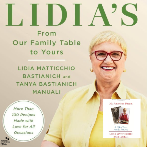 Photo of author Lidia Bastianich and the book cover of My American Dream