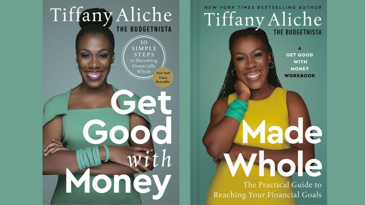 Book covers of Get Good with Money and Made Whole against a teal background