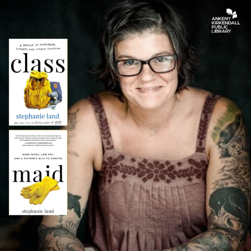 Photo of author Stephanie Land and the book covers for Class and Maid