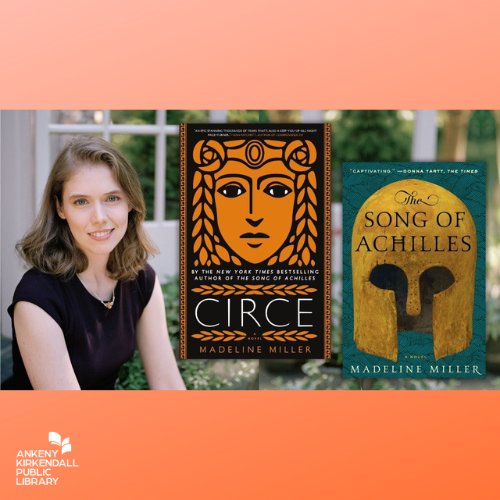Photo of author Madeline Miller and the covers of her books Circe and Song of Achilles