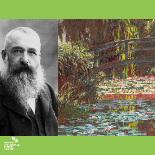 Photo of Monet and his painting of a garden