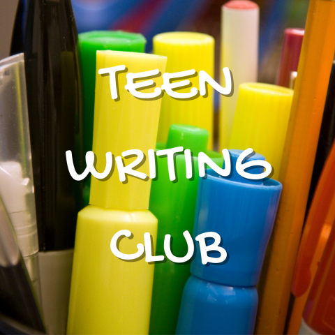 Various writing implements with the words Teen Writing Club