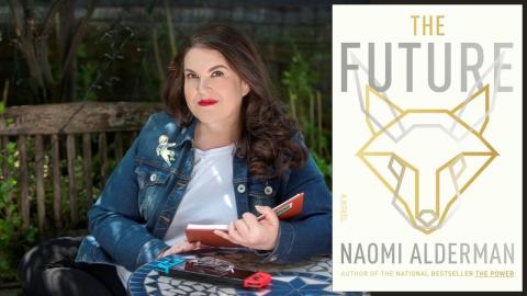 Photo of author Naomi Alderman and the cover of her book The Future