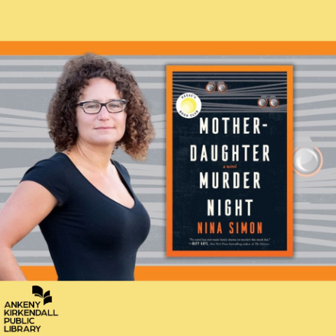 Photo of author Nina Simon next to book cover of Mother-Daughter Murder Night