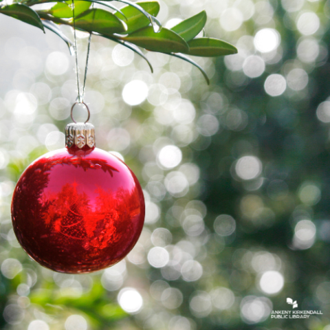 Red ornament reflecting a tree