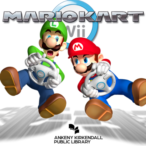 Cover of Mario and Luigi holding Wii remotes with the words Mariokart Wii behind them