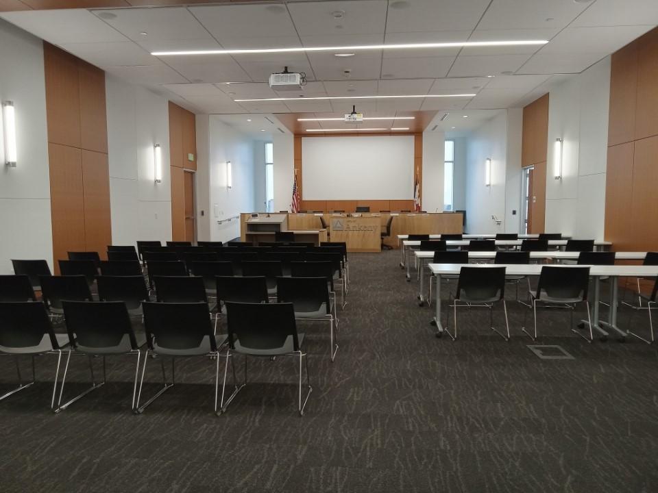 Image of City Council Chambers from the back of the room looking forward