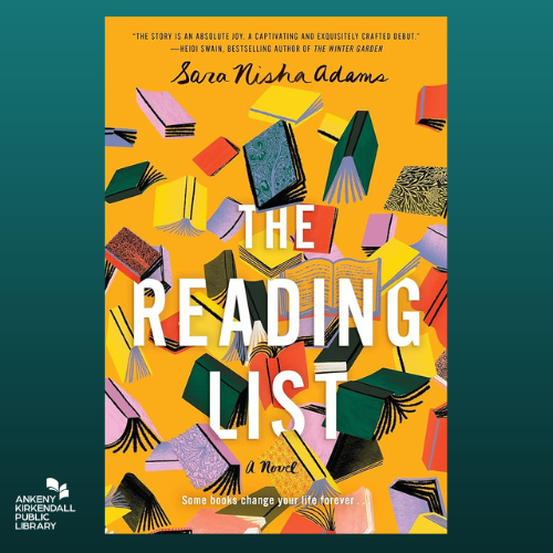 Book cover of The Reading List by Sara Nisha Adams with teal gradient background