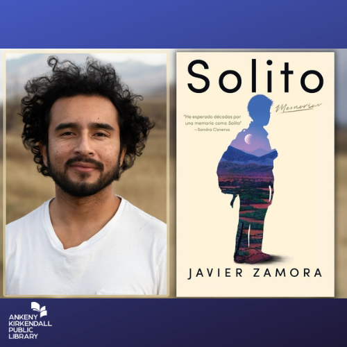 Photo of the author next to the book cover of Solito with a purple gradient background