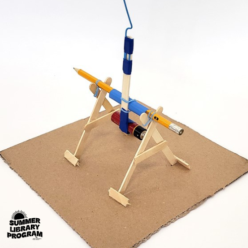 Miniature Trebuchet made of office supplies