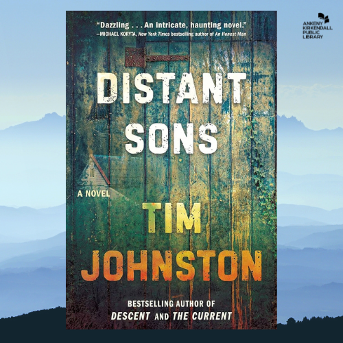 Book cover of Distant Sons by Time Johnston with a blue mountain range background